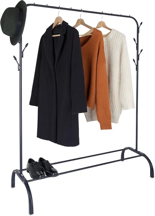 Kledingrek met schoenenrek 110 cm breed 8 haken metaal