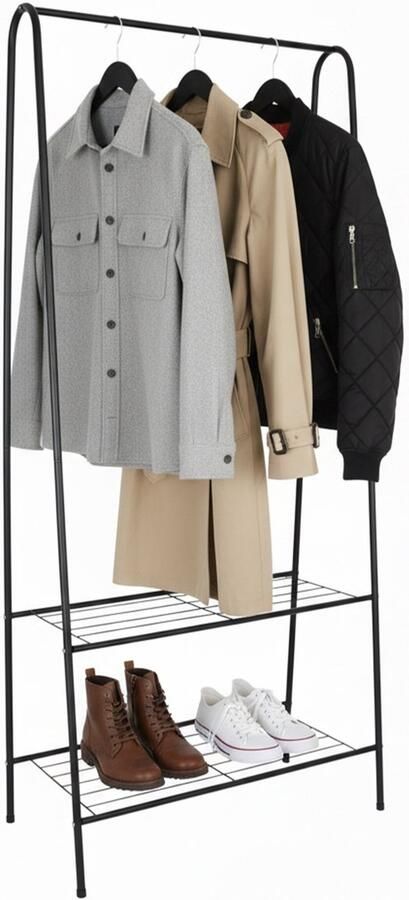 Kledingrek met schoenenrek 151x60x34 5 cm metaal zwart