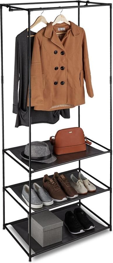 Relaxdays kledingrek met vakken open vouwkast roede metaal stof 179 5 x 72 x 48 cm zwart