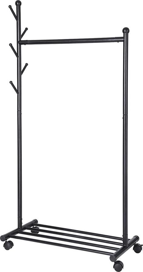 ZAZA Home Kledingrek met 2 stangen en 1 schoenenrek Kledingrek met wielen zwart