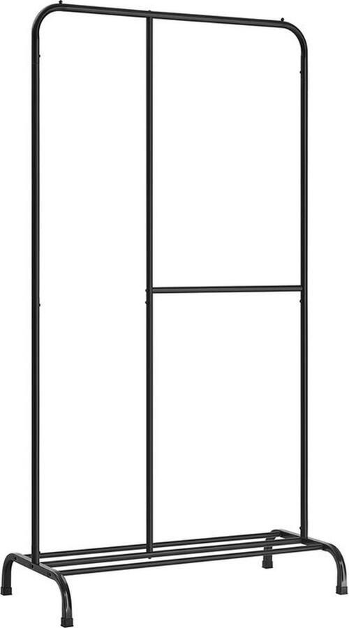 Rootz Living Rootz Kledingrek met Schoenenrek Verrijdbaar Kledingrek Wandgemonteerd Kledingrek Heavy Duty Kledingrek Staal Zwart 105 x 50 x 195 cm (L x B x H)