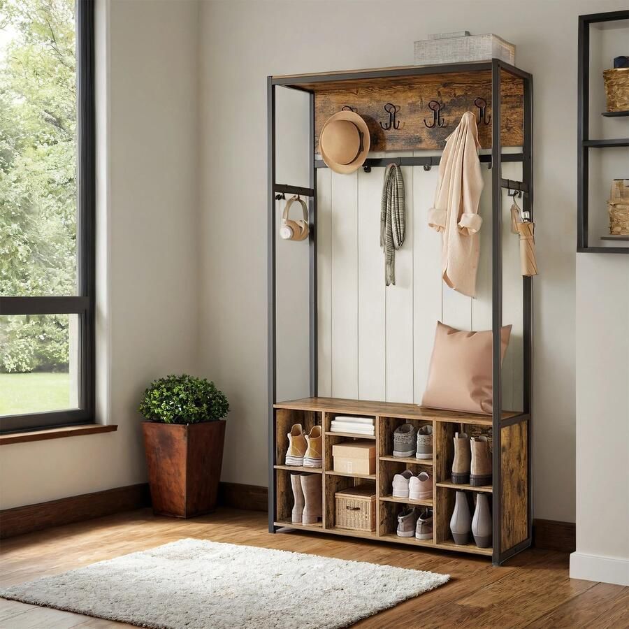 Kledingrek Met Schoenenrek Vintage Bruin Inktzwart