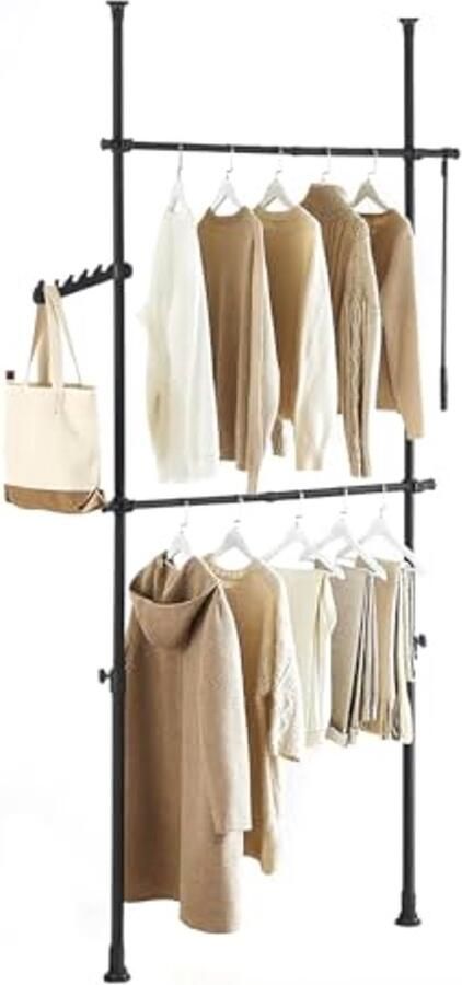 Kledingrek met Telescopisch Systeem Opbergoplossing voor Kleding Zwart