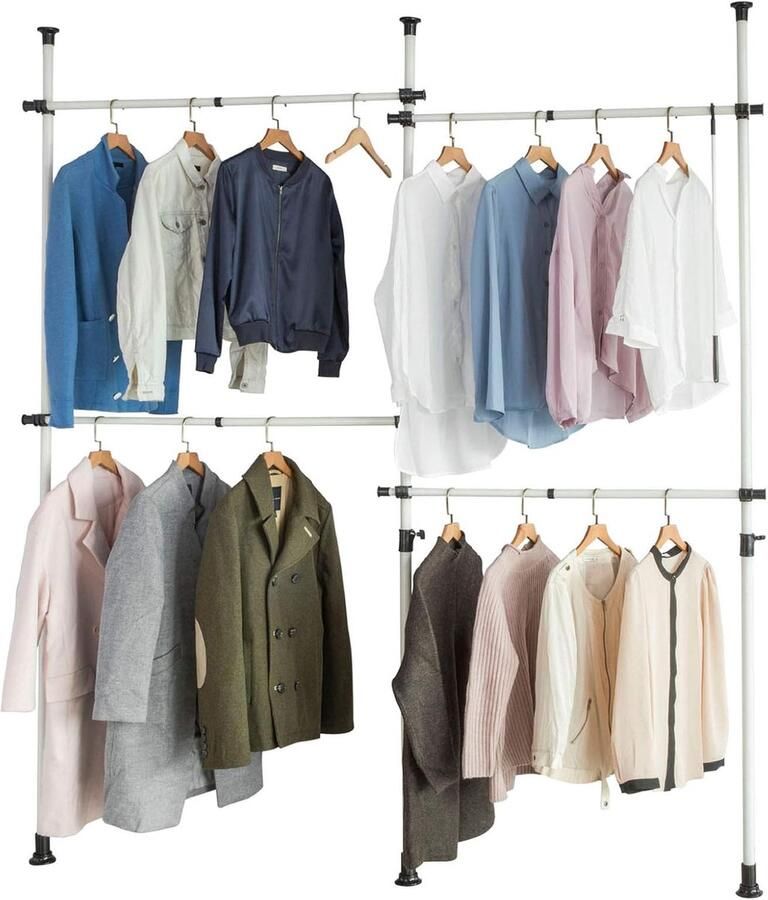 Kledingrek met verstelbare stangen voor kleding en jassen Wit