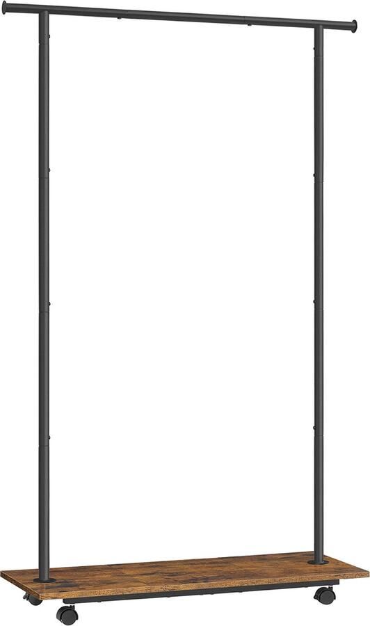 Woon Wereld Kledingrek met wielen en plank in rustiek bruin en zwart