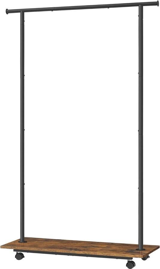 Kledingrek met wielen kapstok plank draagvermogen 30 kg stalen structuur slaapkamer kleedkamer rustiek bruin inktzwart HSR151B01