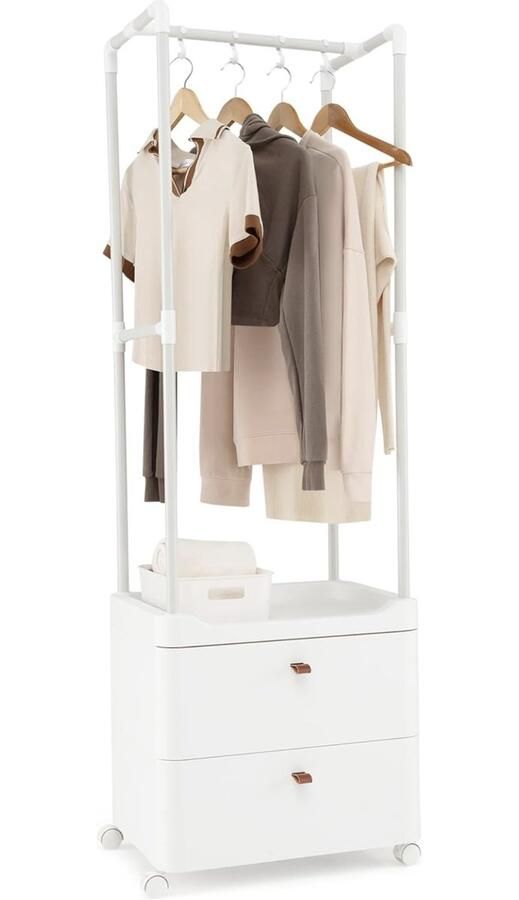 Kledingrek met wielen Robuust metalen kledingrek met opbergplank 2 lades 4 haken vrijstaande kledingkast 161 cm voor slaapkamer entree balkon