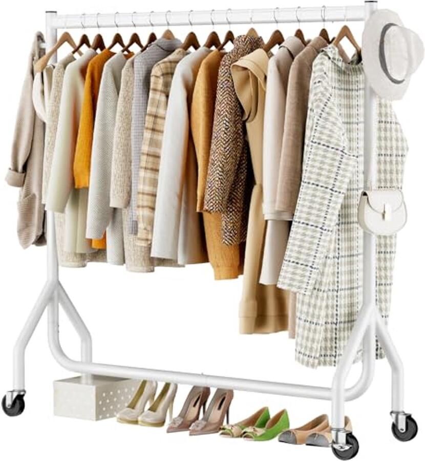 Kledingrek met Wielen Zwaar Capaciteit tot 190 5 kg Draagbaar Metalen Kledingrek