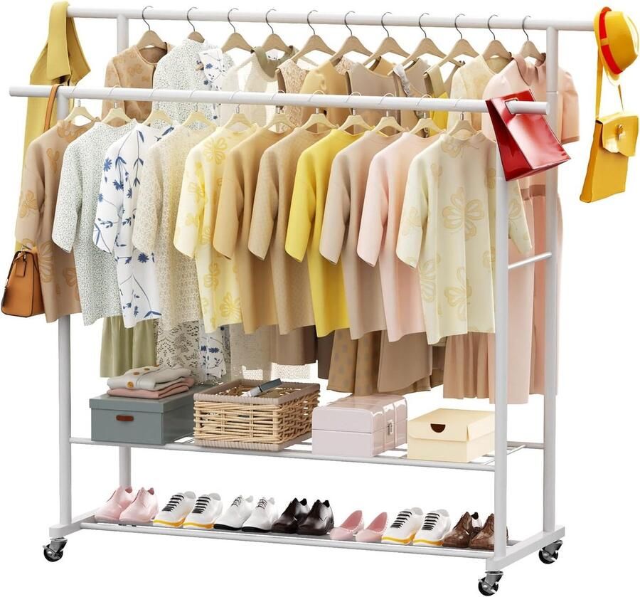 Kledingrek met wieltjes robuust en mobiel zwart