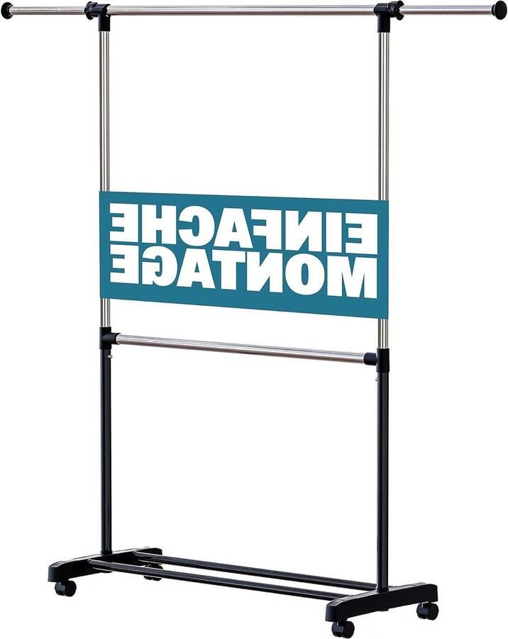 Kledingrek met wieltjes stabiel en belastbaar kledingstang uittrekbaar coat rek garderobestang met wieltjes Opvouwbare kledingrek