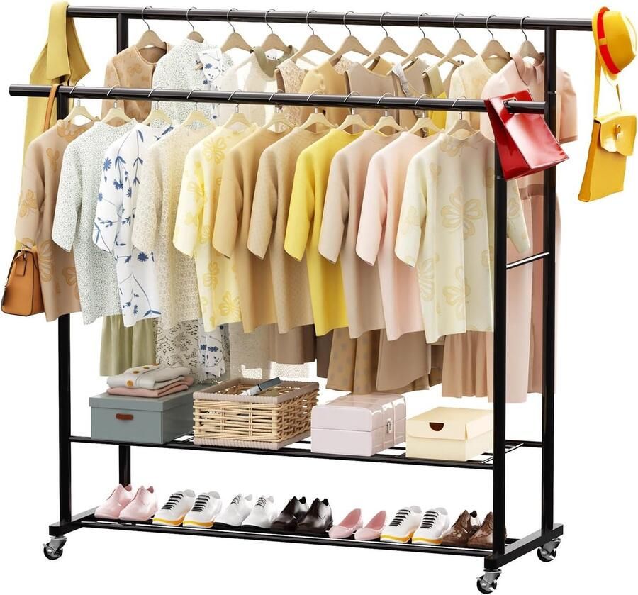 Kledingrek met wieltjes Verplaatsbaar en sterk belastbaar Zwart