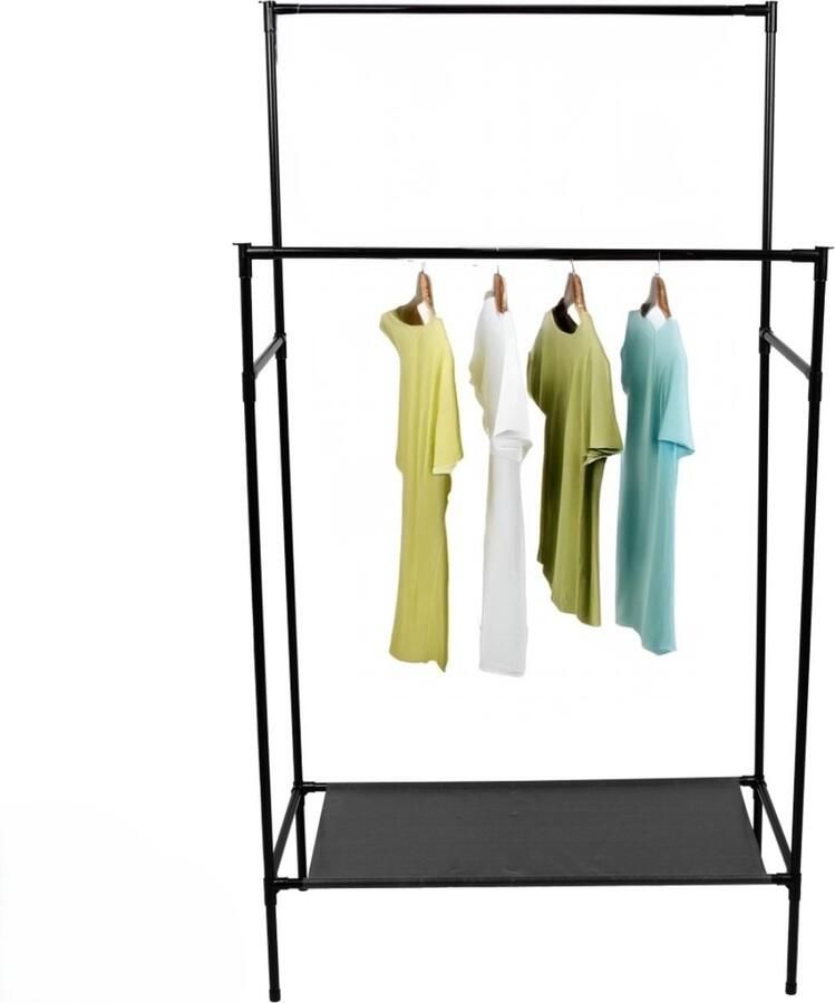 Ceruzo Kledingrek Metaal- Dubbele Kledingstang 80x43x147 met Schoenenrek Zwart