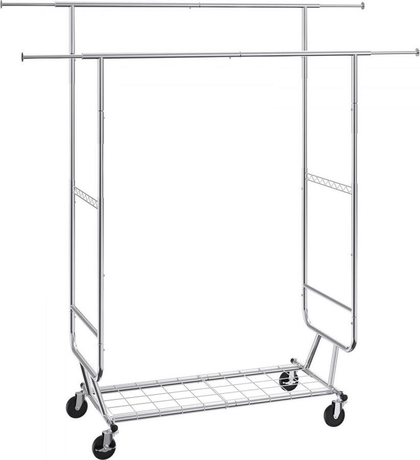 Kledingrek Metaal Kledingrek op Wieltjes Kledingrekken 2x Rekken Verstelbaar Kledingstang Kledingstandaard