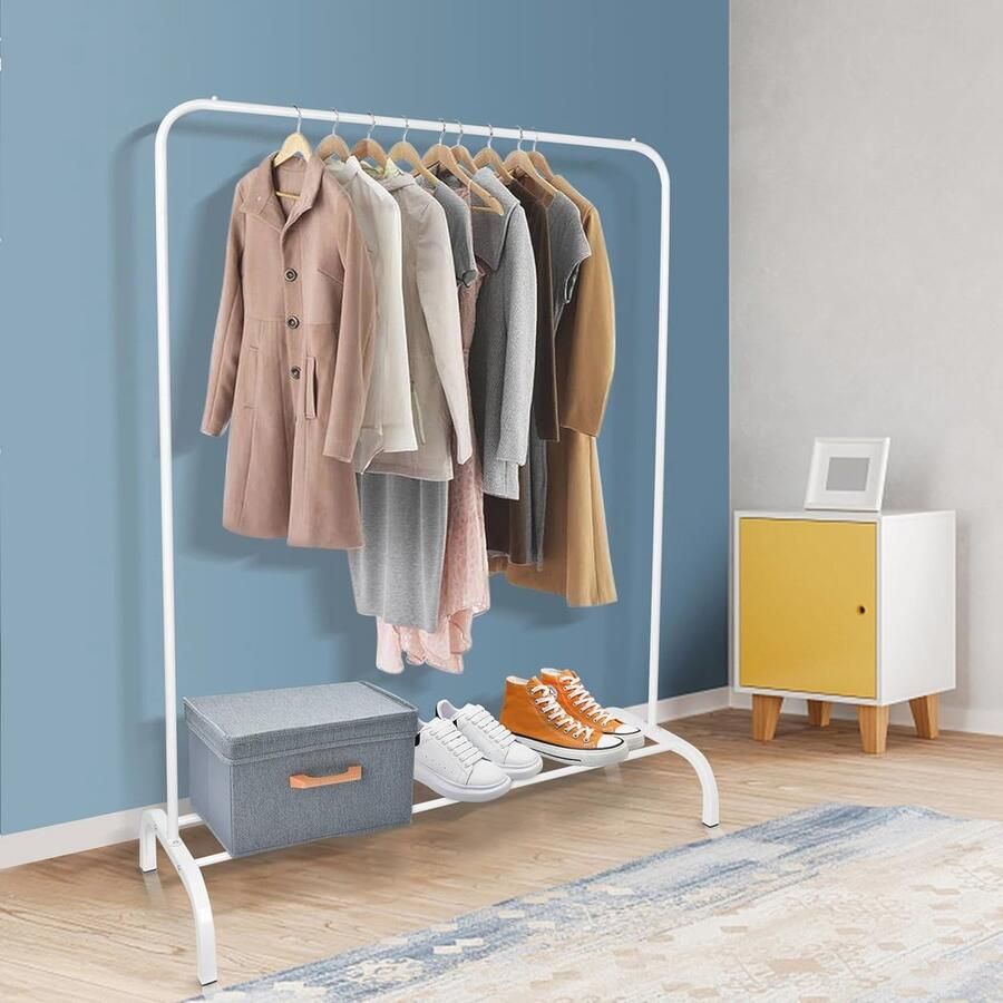 Kledingrek metaal kledingstang en schoenenrek 40 x 110 x 150 cm Wit