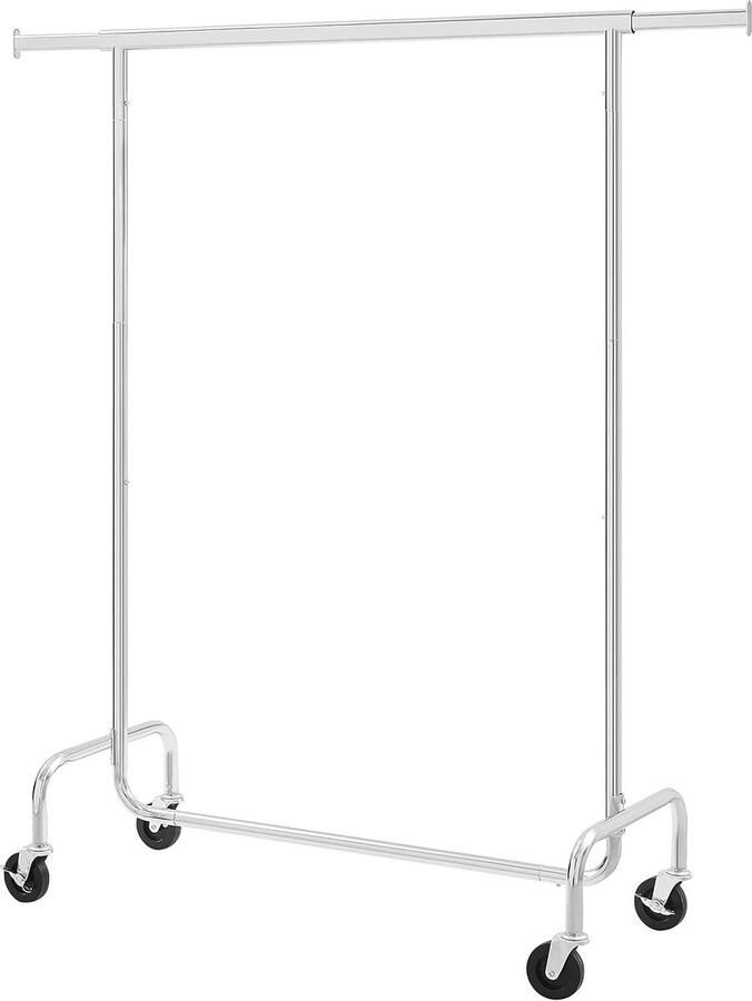 Kledingrek metalen kledingstandaard draagvermogen tot 130 kg 110-150 cm verchroomd met wielen uitschuifbare kledingroede Kledingrek