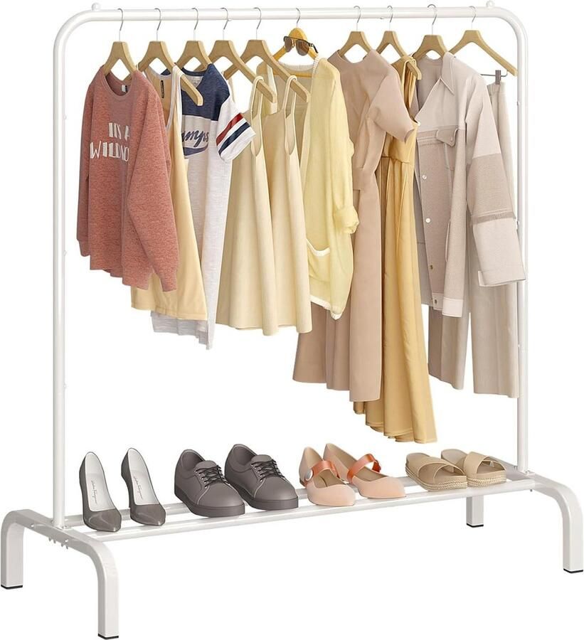 Kledingrek Metalen kledingstang 110 cm met bodemrek Wit Jassen Rokken Overhemden Truien