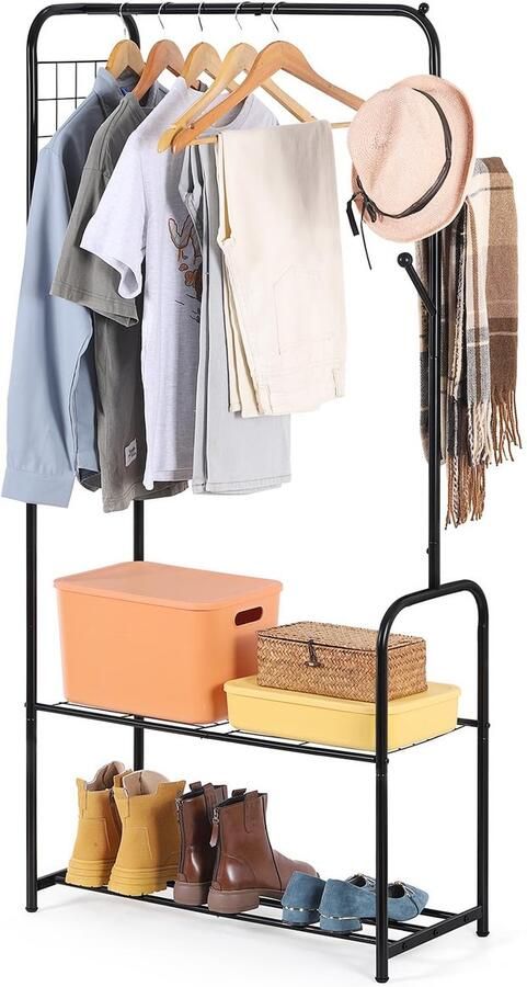 Kledingrek Metalen Vrijstaand Opbergrek Met Schoenenrek En Haken Voor Divers Gebruik