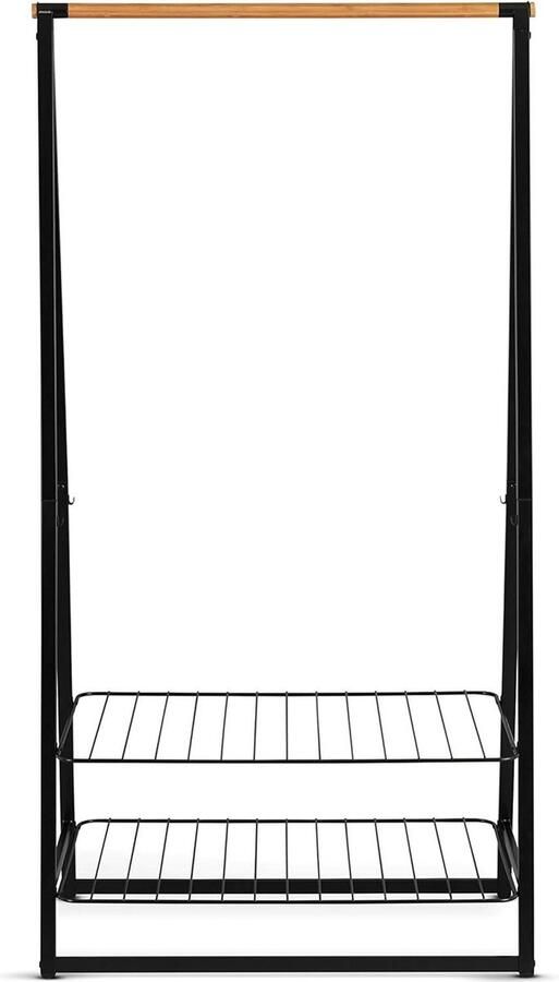 Kledingrek Multifunctioneel Bamboe Roede Hangplek Hoogte Verstelbare Rekken Antislipvoetjes Drogen Plaats voor 28 Kleerhangers Ruimtebesparend Opbergen Black Large