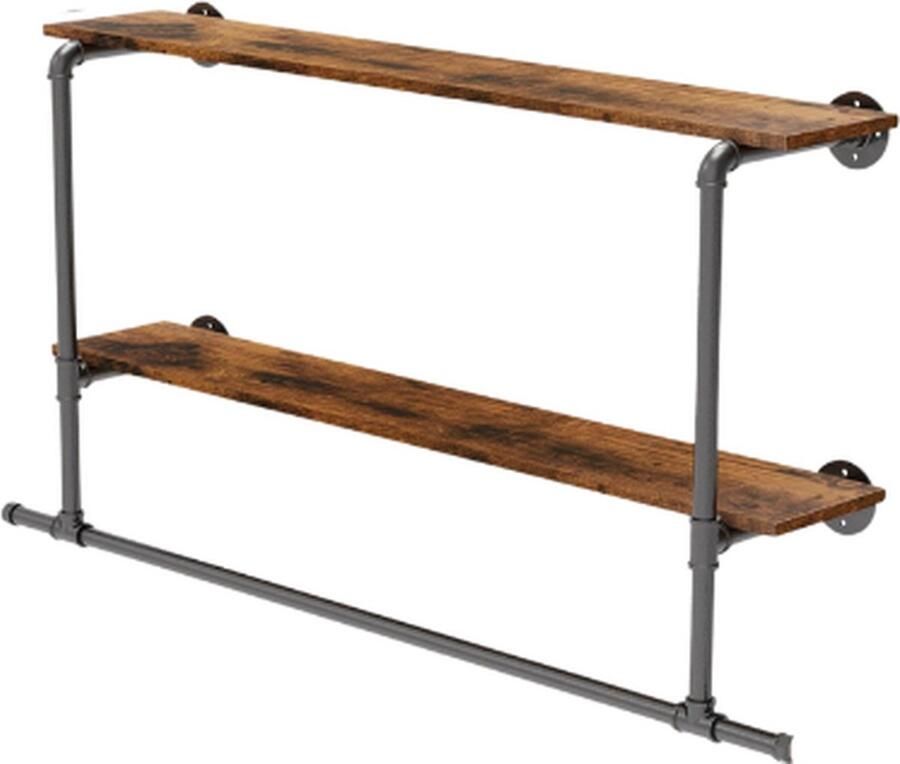 Kledingrek muur Met plankjes Kledingrek metaal Kleding rek Ruimtebesparend Industrieel Gemakkelijke Installatie Bruin