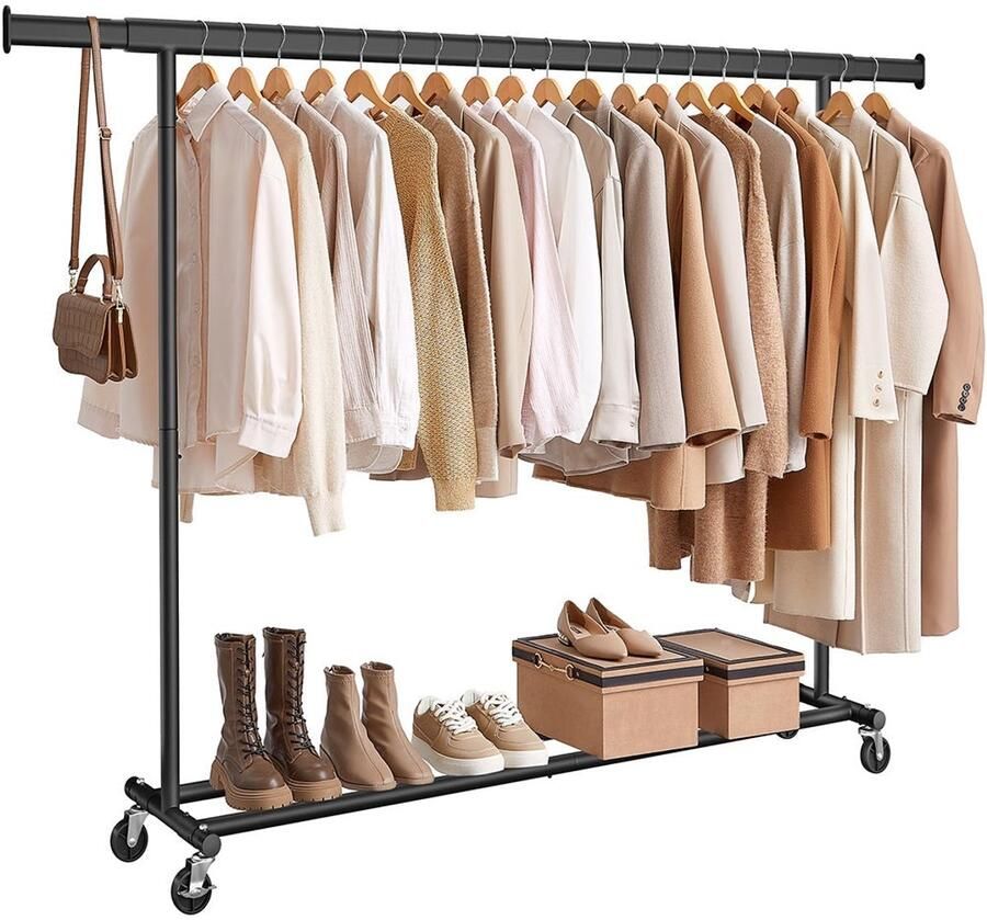 Kledingrek op broodjes kledingorganisator draagbare kledingopslag stevig staal verstelbaar 45 x (160-200) x 161 5 cm