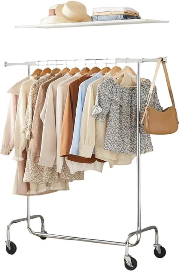 Kledingrek op rollen garderobe -standaard uittrekbare kledingrail verchroomde duurzaamheid 110-150 x 160 x 45 cm