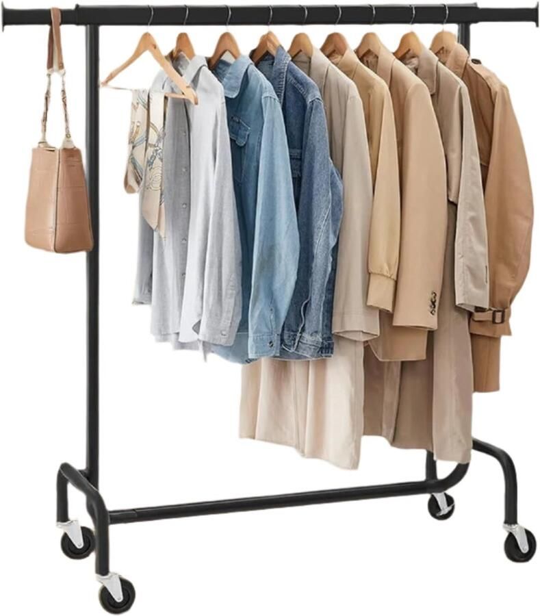 Kledingrek op rollen garderobe -standaard uittrekbare kledingrail zwaar staal 45 cm x (110-150 cm) x 160 cm