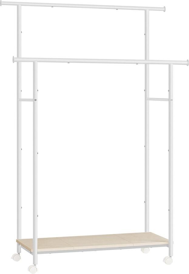 Woon Wereld Kledingrek op wielen eiken-crème wit