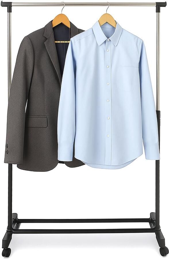 Kledingrek op wielen hoogte verstelbaar 90-158 cm metaal