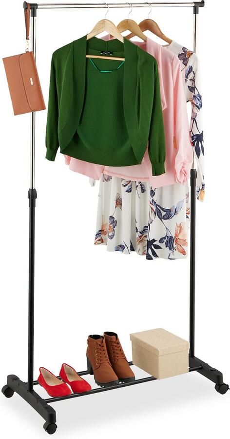 Relaxdays kledingrek op wielen hoogte verstelbaar 91-156x76x40 5 cm metaal