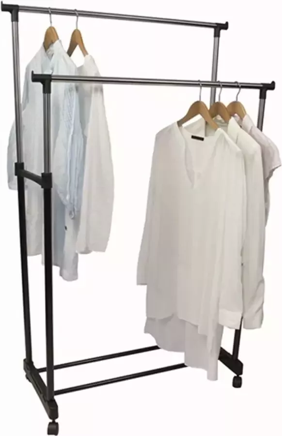Kledingrek op Wielen in Hoogte Verstelbaar 87-162 cm Zwart Zilver
