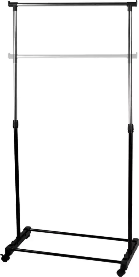 Kledingrek op Wielen in Hoogte Verstelbaar 87-162 cm Zwart Zilver - Foto 2