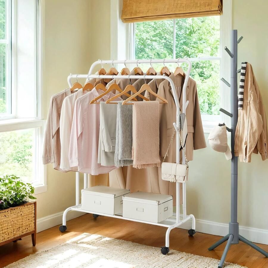 Kledingrek – Op Wielen – Met 2 Kledingroedes – Kledingkastroede