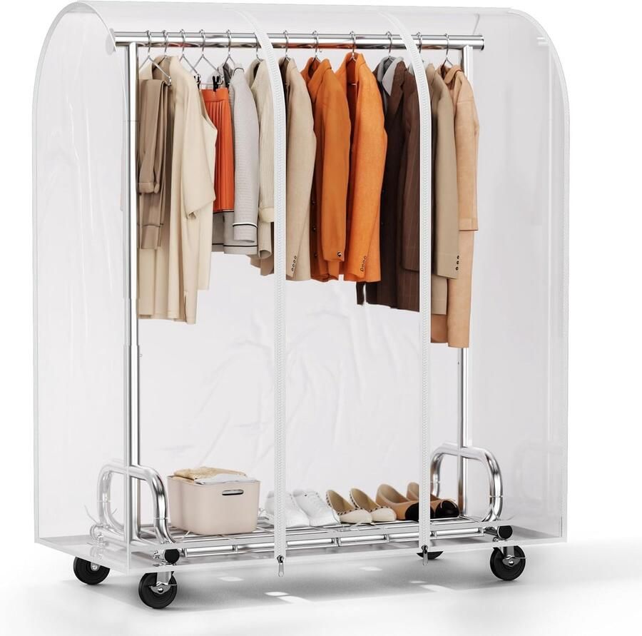 Kledingrek op wielen met afdekking zware belasting uittrekbare stang