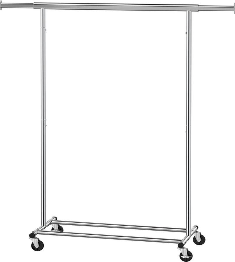 Kledingrek op wielen met uittrekbare ophangrail 90 kg draagvermogen eenvoudige montage draagbaar zilver Opvouwbare kledingrek