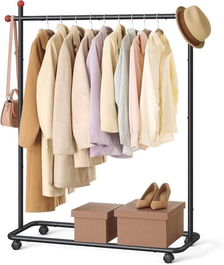 Kledingrek op wielen praktisch en mobiel 1 stuk inktzwart