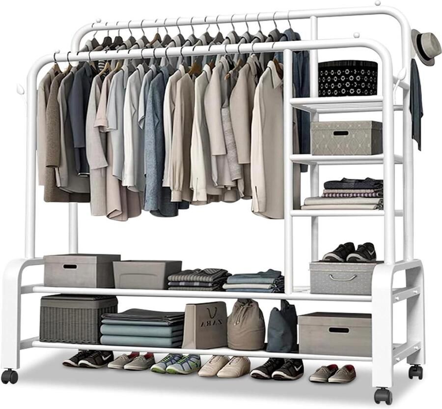 Kledingrek op wielen robuust en veelzijdig vrijstaand