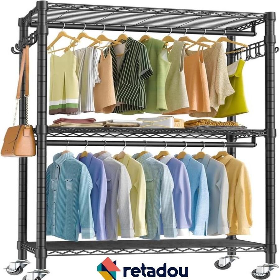 Kledingrek op Wielen Mobiliteit en Stabiliteit met Draagkracht van 100 kg