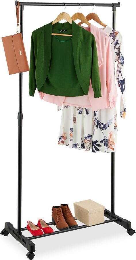 Relaxdays kledingrek op wielen verstelbaar 94-161x75 5x42 5 cm metaal zwart