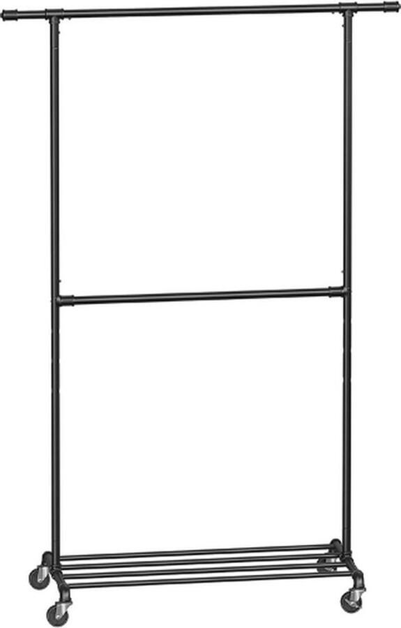 Kledingrek op Wieltjes 2 kledingstangen Draagvermogen tot 110 kg Zwart