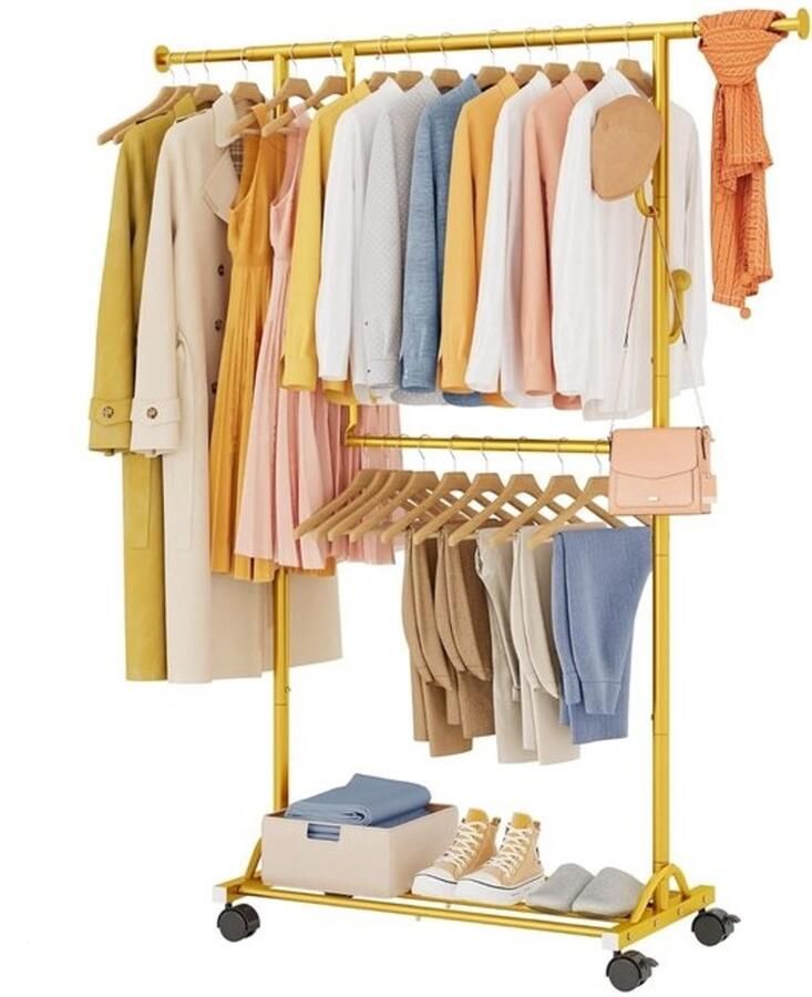 Retadou Kledingrek op wieltjes mobiel kledingrek stabiel kapstok van metaal verstelbare garderobe 89 50 x 39 00 x 161 20 cm goud