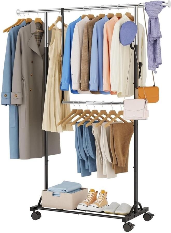 Retadou Kledingrek op wieltjes mobiel kledingrek stabiel kapstok van metaal verstelbare garderobe 89 50 x 39 00 x 161 20 cm zwart