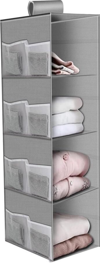 Kledingrek Organizer- hangend kledingrek 4 niveaus voor ophangen van kleding 80 x 30 x 22 cm smalle stoffen kast ophangrek kinderkamer opbergmand wasmand Kledingrek