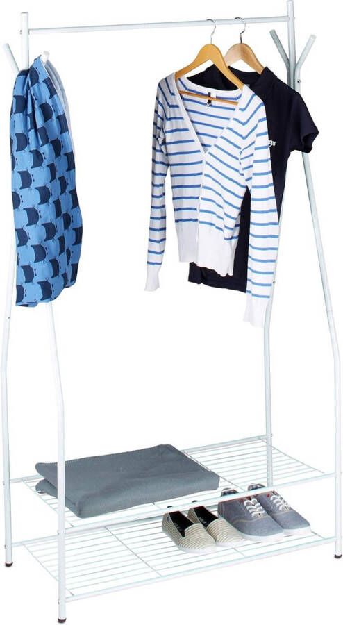 Kledingrek SANDRA met roede en schoenenrek metaal 162x90x40 cm in het witgrijs