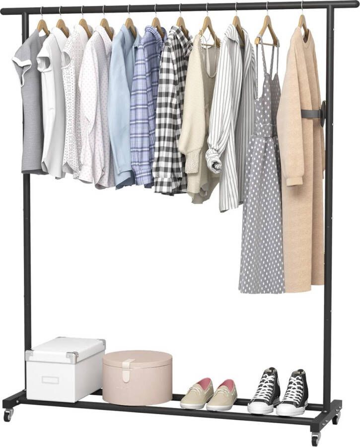 Kledingrek standaard stang eenvoudige wielen metaal kledingrek organizer vrijstaande hanger met wielen zwart
