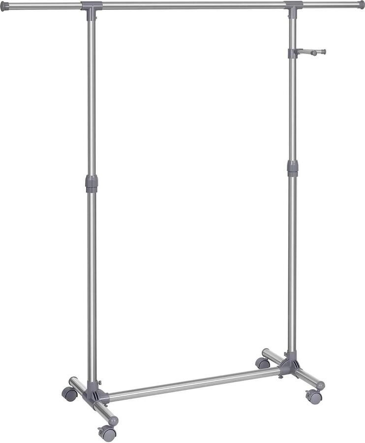 Kledingrek Stevige kapstok-kledingstang uitschuifbaar-kapstok met wielen in hoogte verstelbaar 97-165 cm roestvrijstalen buizen grijs LLR01G Kledingrek