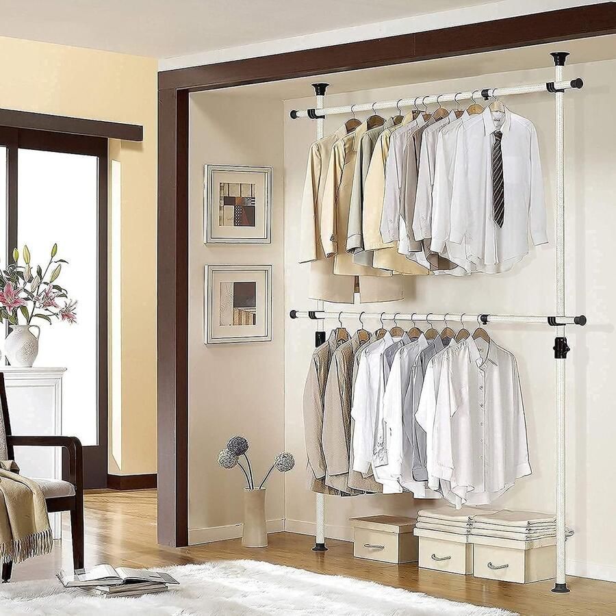 Telescopisch kledingopbergsysteem Kledingrek met brede haken voor thuis en winkel Verstelbaar tot 272 x 329 cm kledingrek