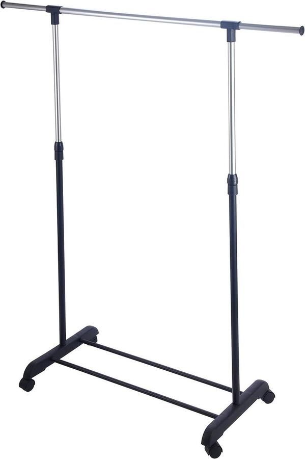 Kledingrek uittrekbaar met wieltjes 825 125 x 42 x 100 170 H zwart kunststof Opvouwbare kledingrek