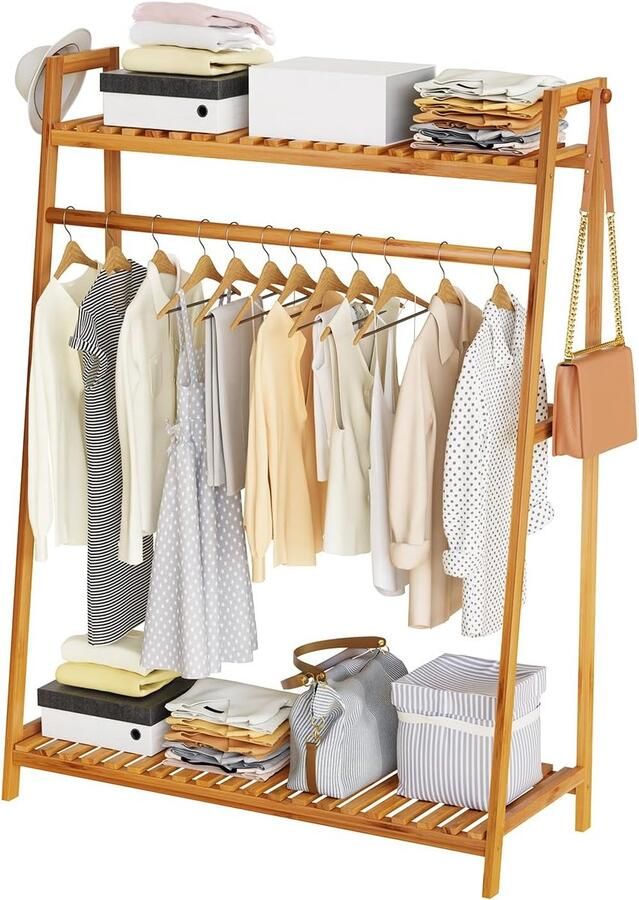 Bamboe Kledingrek Vintage Kapstok Stabiele Houten Opbergruimte 1 stuk Natuur 80 x 40 x 140 cm