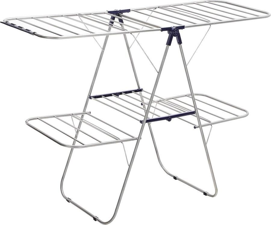 Kledingrek van Roestvrij Staal met In Hoogte Verstelbare Vleugels Opvouwbare Droogrek met 2 Niveaus