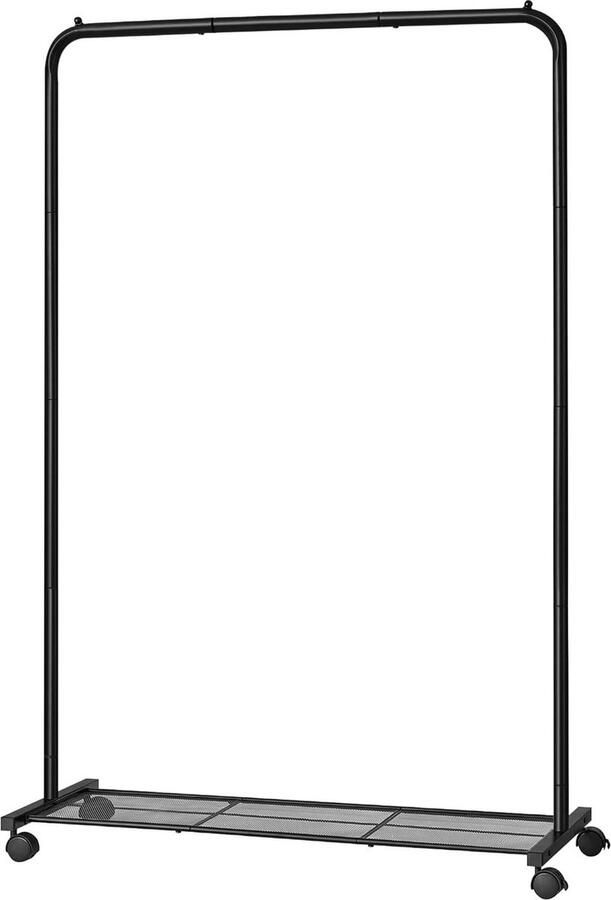 Kledingrek verplaatsbaar kledingrek metalen kledingrek 91 cm breed met plank en wielen Kledingrek kledingstang op wieltjes metalen kapstok verplaatsbare garderobe 2 wielen met rem stang tot 40 kg belastbaar zwart HSR25BK
